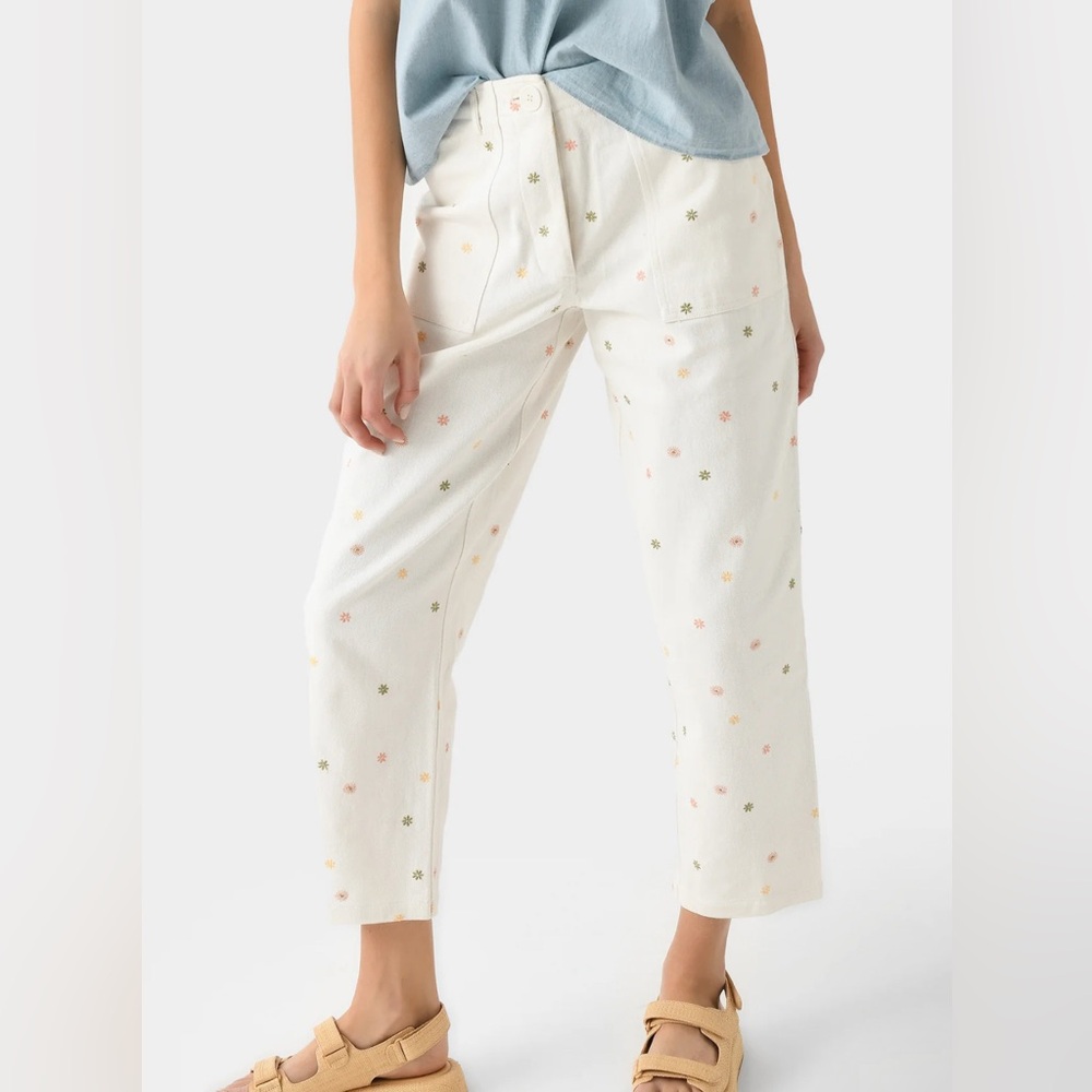 Antik Batik White Straight Leg Jeans with Floral Print